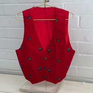 Boys Hartstrings Red Corduroy Embroidered Christmas Vest Size 6